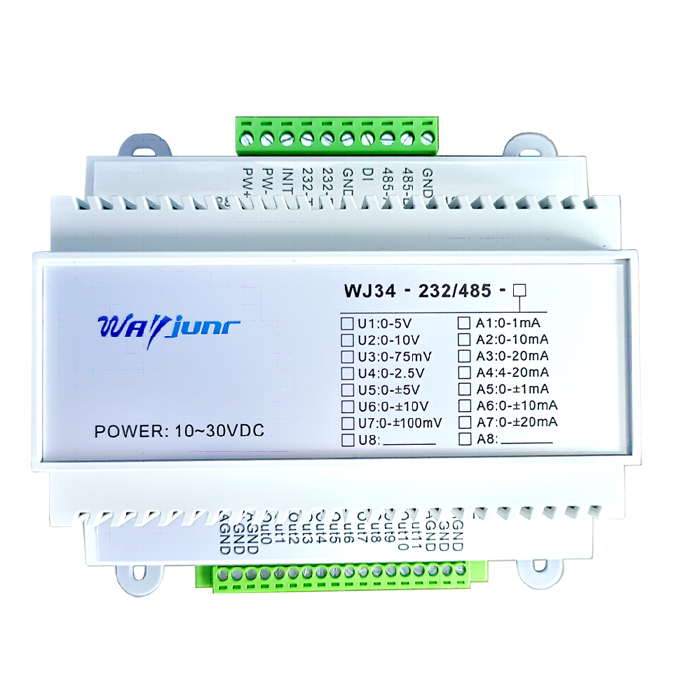RS232/RS485信號(hào)轉(zhuǎn)12路模擬信號(hào)4-20mA/0-10V  隔離D/A轉(zhuǎn)換器WJ34